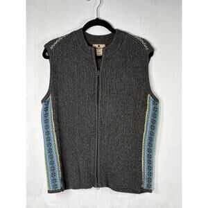 Woolrich Womans Size XL Cotton Blend Knit Zip Front Sweater Vest Gray Blue Green
